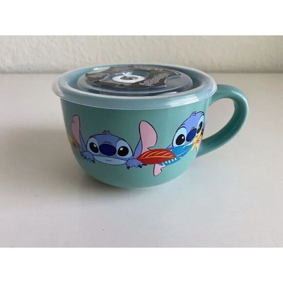 Disney Stitch Faces Emotions 24oz Soup Coffee Mug Pressure Release Lid Bowl NEW - Picture 1 of 6